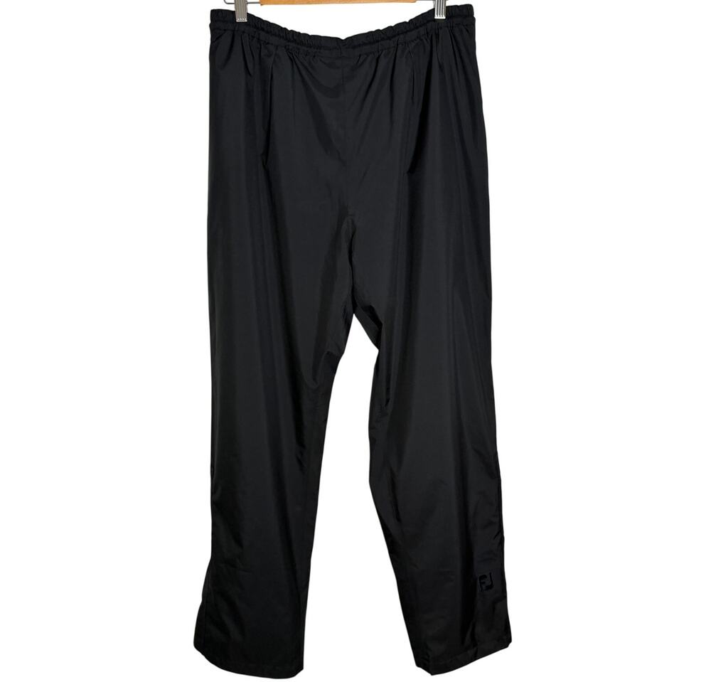 DryJoys by FootJoy Mens L Black Waterproof Golf Rain Pants Elastic Waist Zip Leg